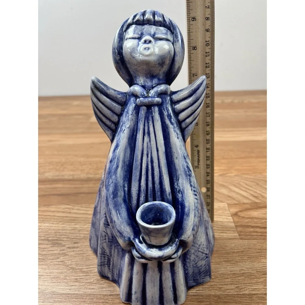 Vintage MCM 1966‎ Blue and White Glazed Ceramic Angel 9.5